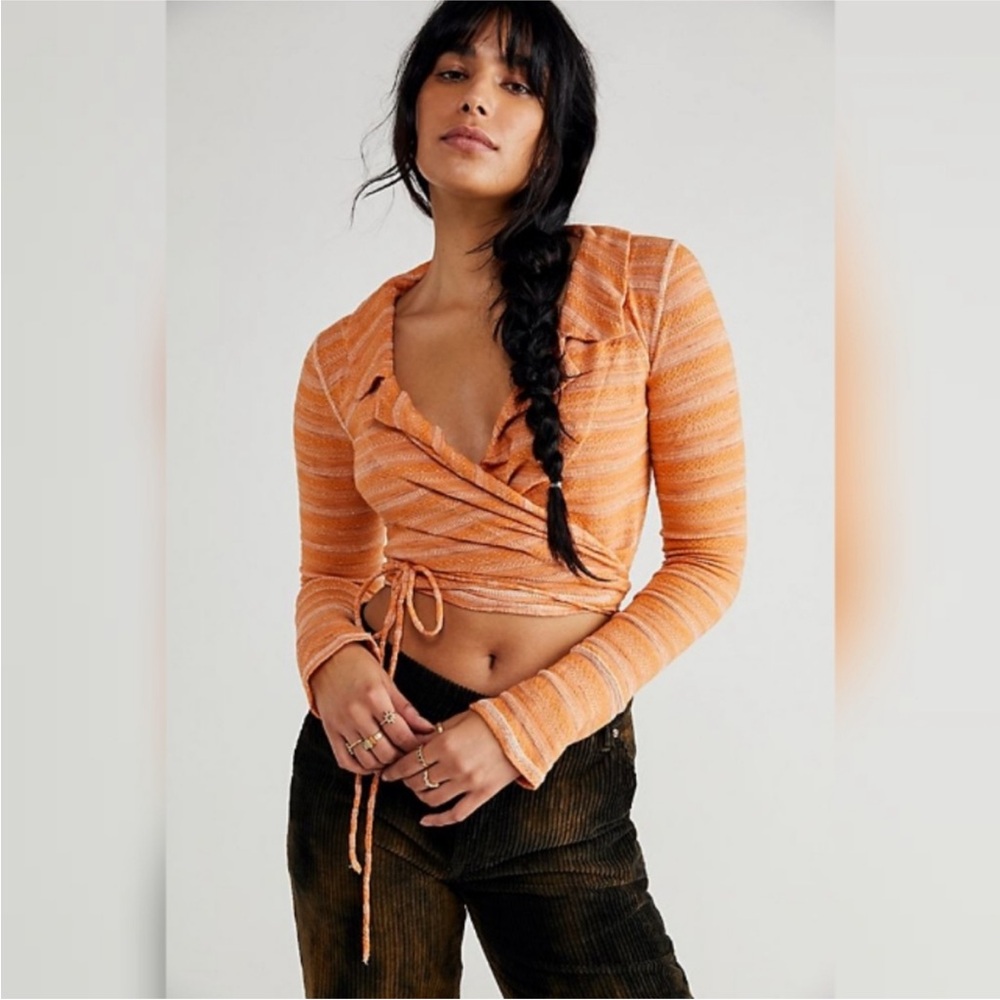 Free People Eloise Boho Orange Wrap‎ Crop Top
